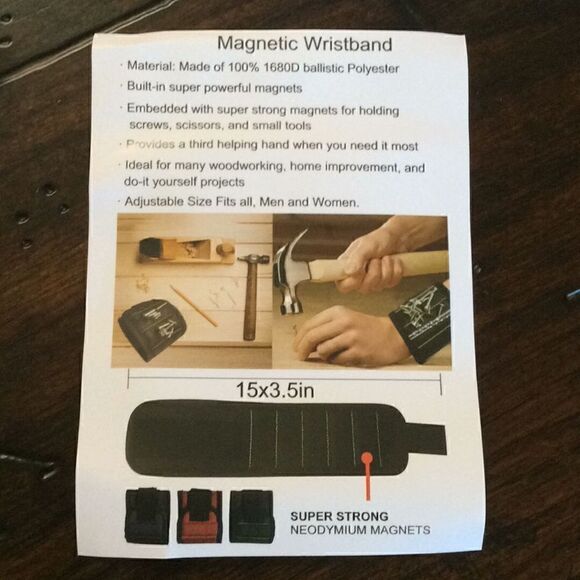 Magnetic Wristband Holds screws, nails, scissors. Ideal for woodworking handyman - Picture 7 of 11